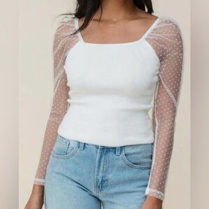 Elegant White Sheer Sleeve Top
